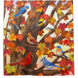 Rideaux De Douche Oiseaux dans l'érable d'automne