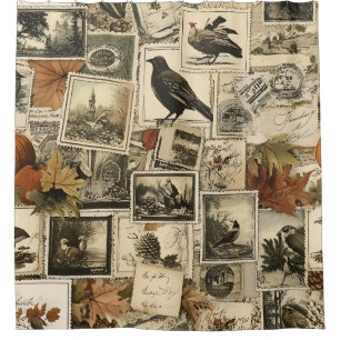 Rideaux De Douche Oiseaux d'automne rustiques Citrouilles Timbres-po