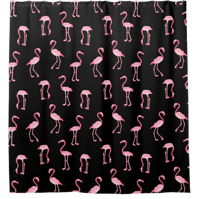 Rideaux De Douche Oiseaux de Flamant rose rose Motif Couleur noire o (Devant)
