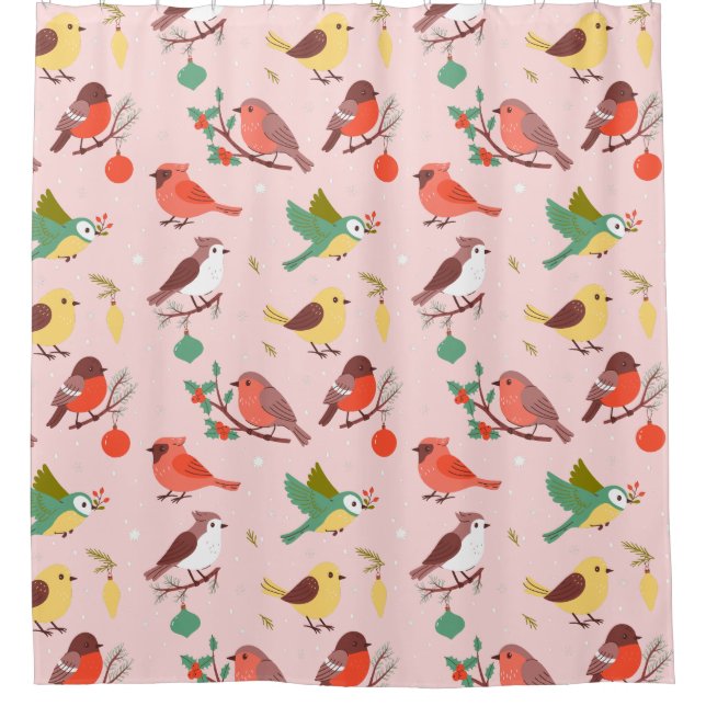 Rideaux De Douche Oiseaux de Noël d'hiver pour enfants (Devant)
