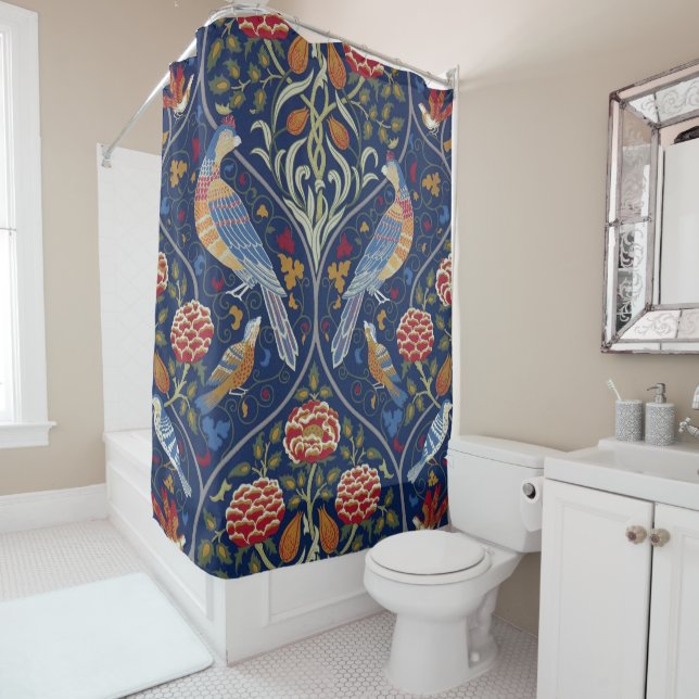 Rideaux De Douche Oiseaux et fleurs, William Morris (En situation)