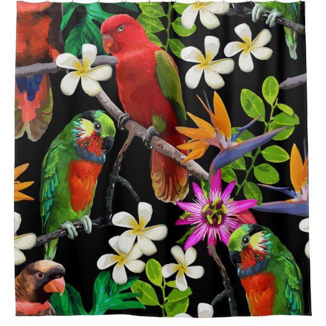 Rideaux De Douche Oiseaux exotiques Belles Fleurs Motif (Devant)