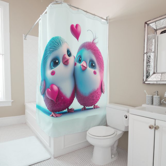 Rideaux De Douche Oiseaux mignons Amour Coeurs Saint Valentin (En situation)