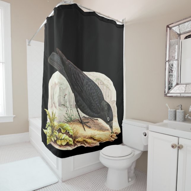 Rideaux De Douche Oiseaux primitifs. Blackbird Raven (En situation)