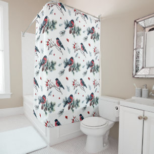 Rideaux De Douche Oiseaux rustiques Berries Pine Cônes et Branches