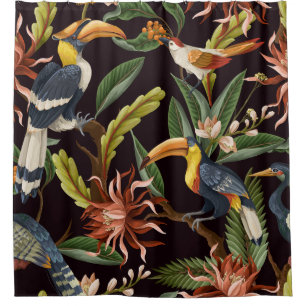 Rideaux De Douche Oiseaux tropicaux : Feuilles Vintages & Fleurs