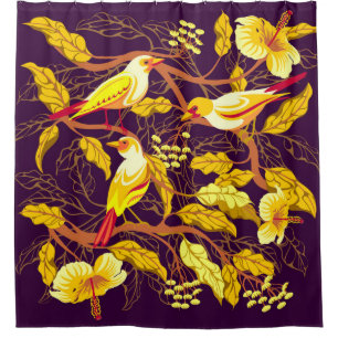 Rideaux De Douche Oiseaux tropicaux Fleurs exotiques Illustration