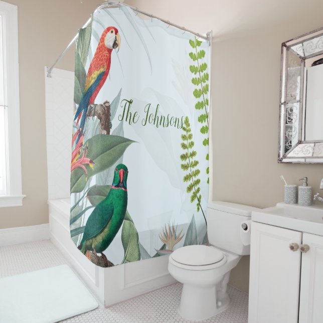 Rideaux De Douche Oiseaux tropicaux Perroquets et feuillage (En situation)