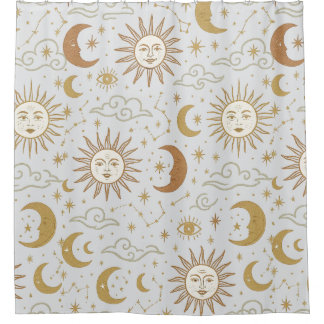 Rideaux De Douche Old school retro stars and constelations design