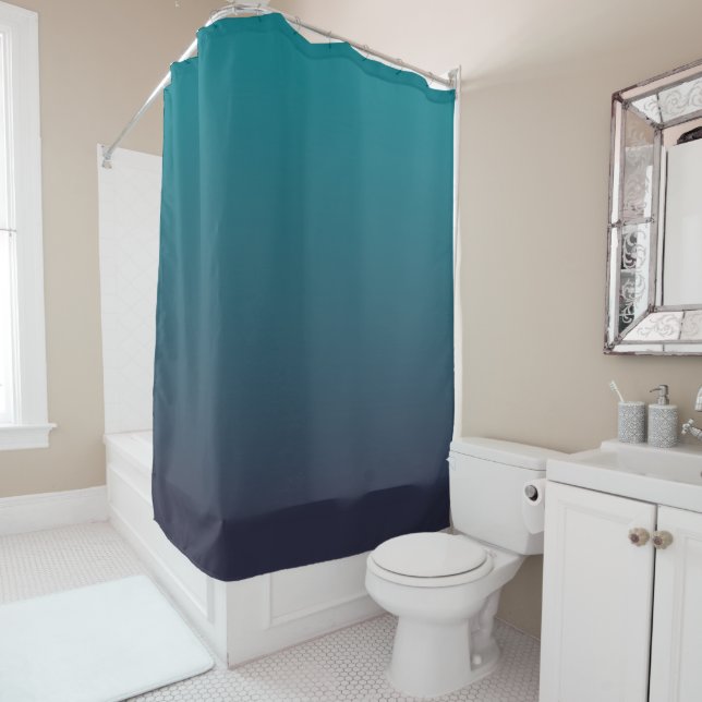 Rideaux De Douche Ombre bleu foncé et Turquoise (En situation)