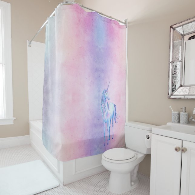 Rideaux De Douche Ombre bleu violet Unicorn (En situation)