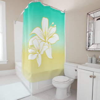 Rideaux De Douche Ombre couleur sable et mer Hibiscus