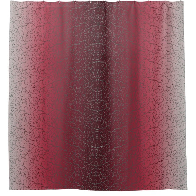 Rideaux De Douche Ombre Cranberry Rouge Gris Parchemins Vert Turquoi (Devant)
