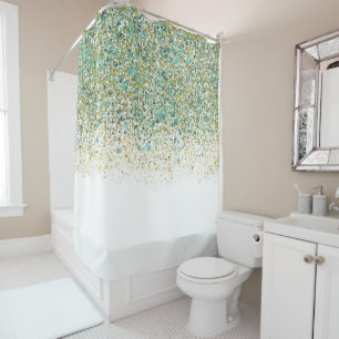 Rideaux De Douche Or blanc et Parties scintillant bleue Turquoise Gl