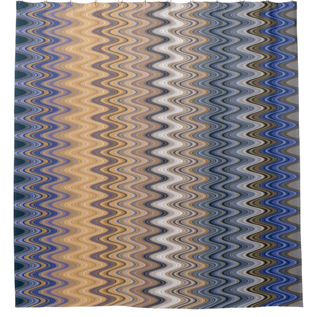 Rideaux De Douche Or et bleu motif ondulé élégant   (Devant)