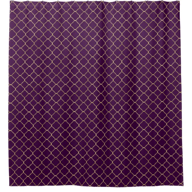 Rideaux De Douche Or et Quatrefoil chic pourpre (Devant)