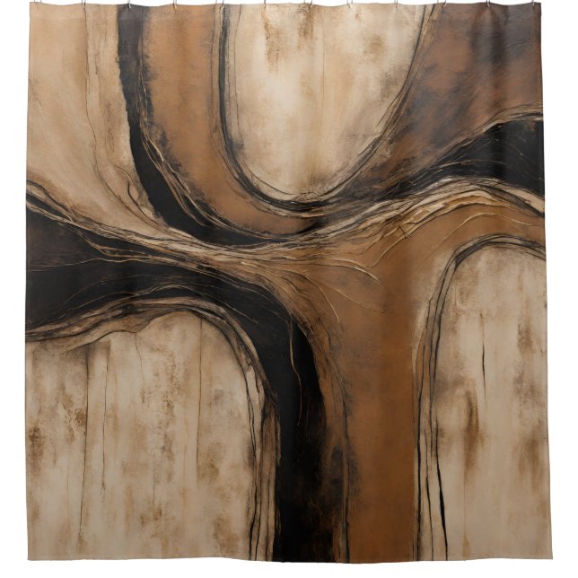 Rideaux De Douche Or Floral Abstrait Beige Noir (Devant)