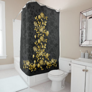 Rideaux De Douche Or gris noir Toile floral