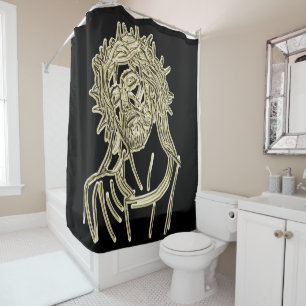 Rideaux De Douche Or Jésus recherchant à un dieu miroitant