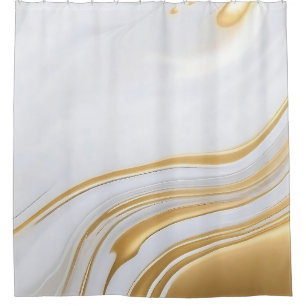Rideaux De Douche Or liquide de luxe et marbre fluide blanc