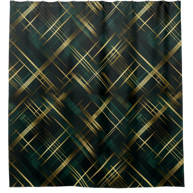 Rideaux De Douche Or Moderne Et Vert Foncé Plaid (Devant)