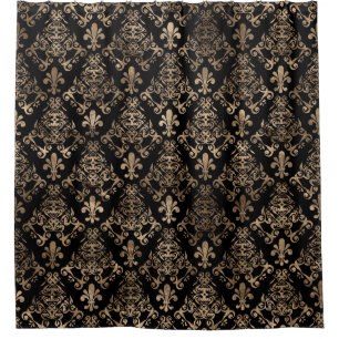 Rideaux De Douche Or motif de fleur de lis sur noir