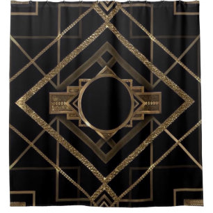 Rideaux De Douche or, noir, art déco, métallique, motif, cru, chi