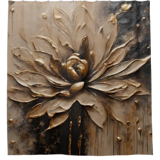 Rideaux De Douche Or Noir Beige Brun Abstrait  (Devant)