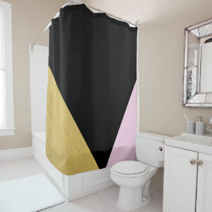 Rideaux De Douche Or Noir & Rose blocs de couleur Mod Glam Triangles