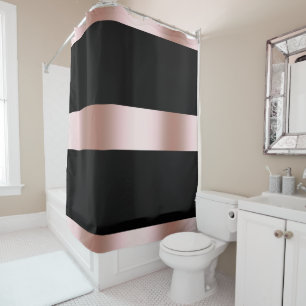 Rideaux De Douche Or rose de poussin moderne élégant et bande noir
