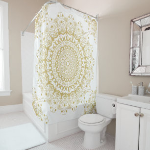 Rideaux De Douche Or sur le motif mandarin blanc orné