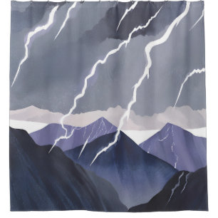 Rideaux De Douche Orage éclair Montagnes sombres à l'aquarelle