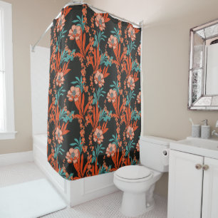 Rideaux De Douche Orange Abstrait motif floral
