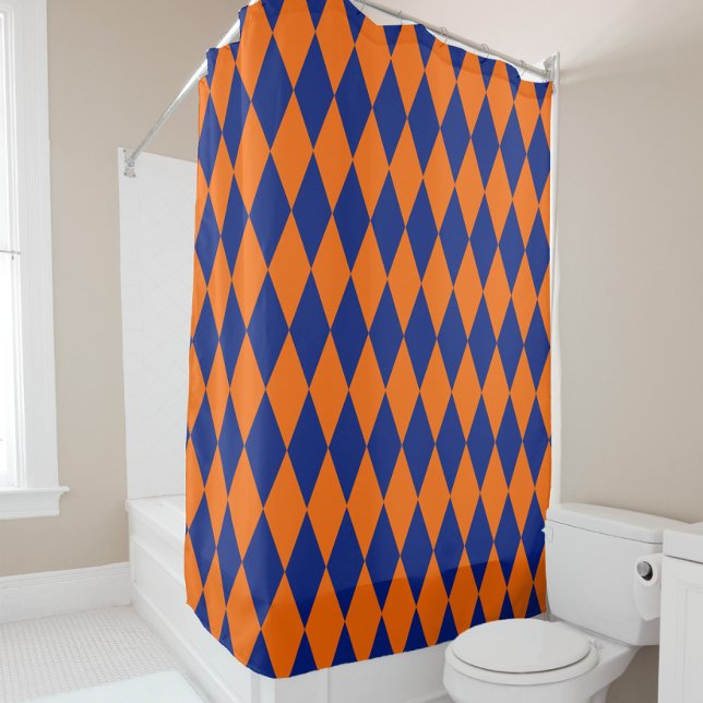 Rideaux De Douche Orange and Blue Harlequin Checkered Design  (Créateur téléchargé)