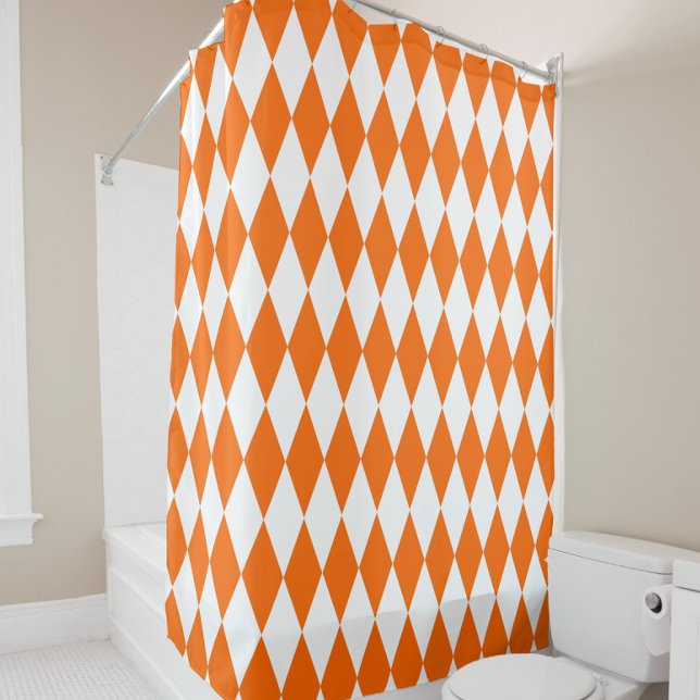 Rideaux De Douche Orange blanc Arlequin Diamants Checkers Design (Créateur téléchargé)