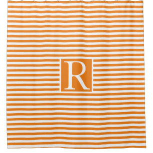 Rideaux De Douche Orange Blanc Gris Monogramme Initiales mignonnes