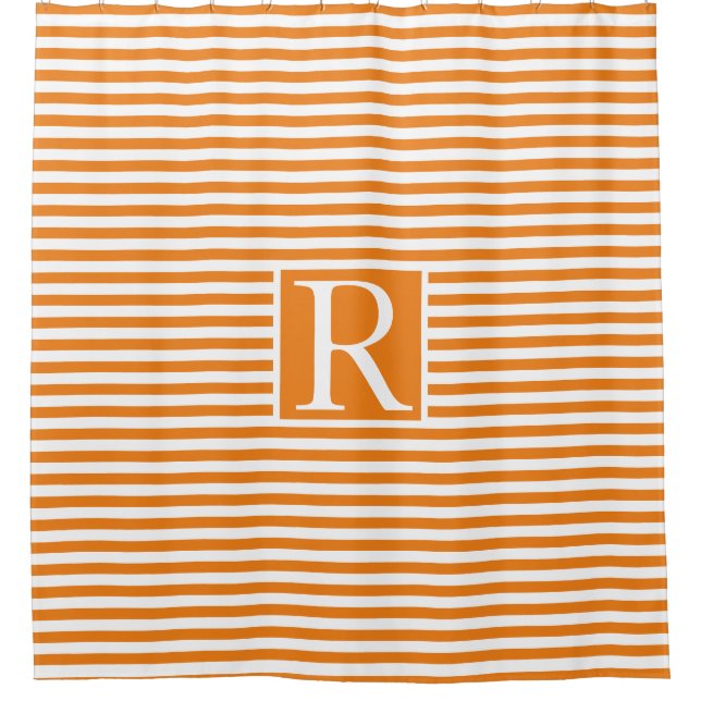 Rideaux De Douche Orange Blanc Gris Monogramme Initiales mignonnes (Devant)