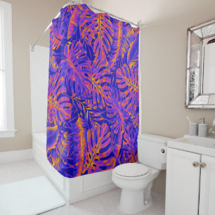 Rideaux De Douche Orange Bleu Électrique Feuilles De Palmier Tropica