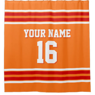 Rideaux De Douche Orange citrouille avec Red Wht Stripes Sports Jers