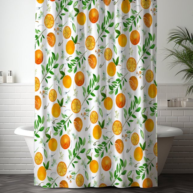 Rideaux De Douche Orange Citrus été Floral Motif botanique (In situ)
