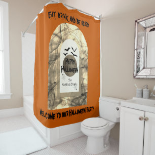 Rideaux De Douche Orange et noir Éffrayant Lune Spider Halloween heu