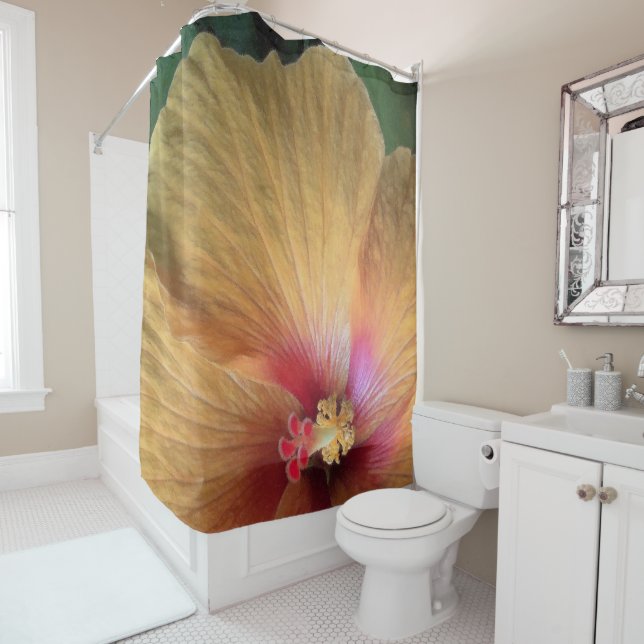 Rideaux De Douche Orange Hibiscus Ruffle (En situation)
