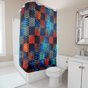 Rideaux De Douche Orange plaid presque rouge, bleu et faux sale
