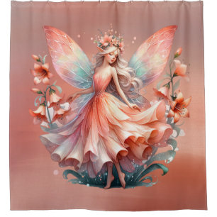 Rideaux De Douche Orange Rouge Floral Fée Princesse Filles