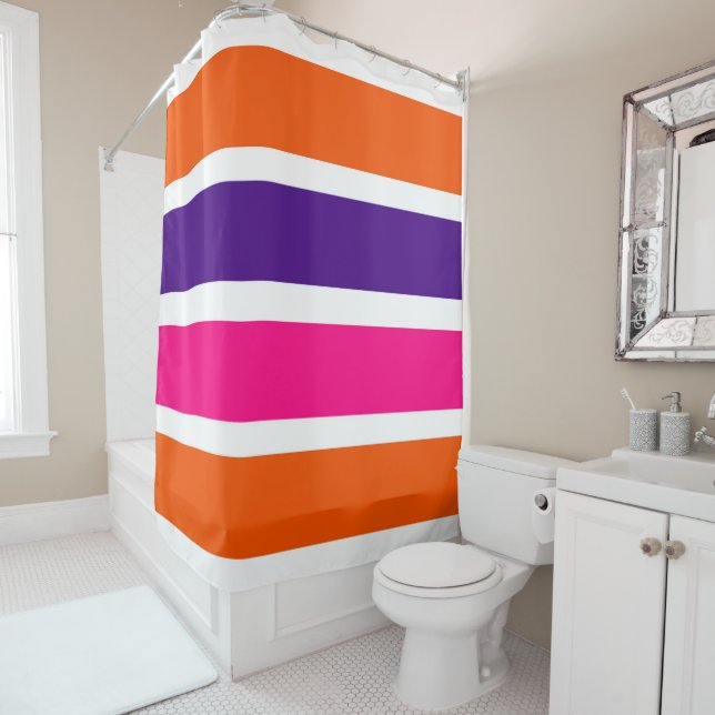 Rideaux De Douche Orange, violet et roses chaudes (En situation)