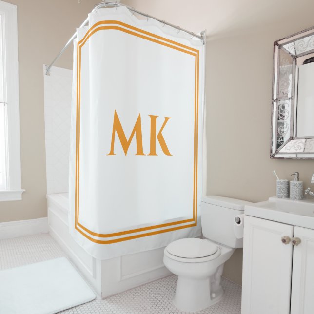 Rideaux De Douche Orange Yellow White Monogrammes Nom Décor élégant (En situation)