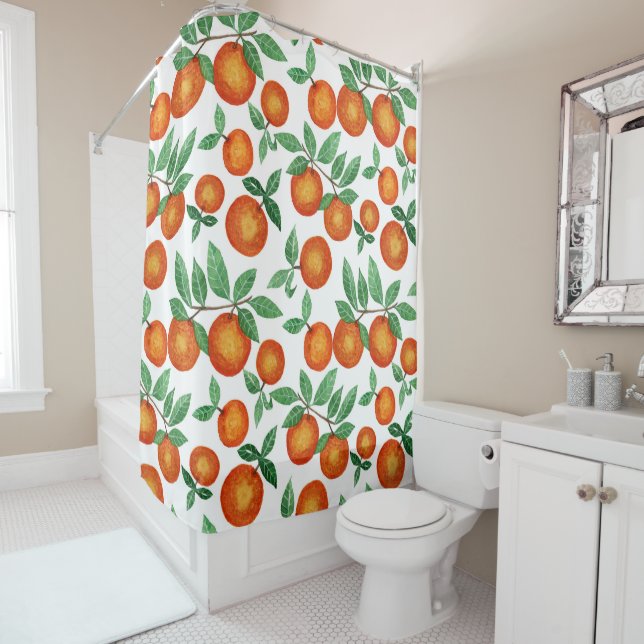 Rideaux De Douche Oranges d'été Motif d'aquarelle d'agrumes (En situation)