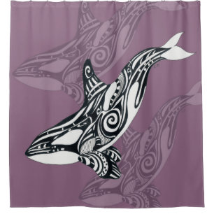 Rideaux De Douche Orca Killer Whale mauve Purple Tlingit Tribal Encr