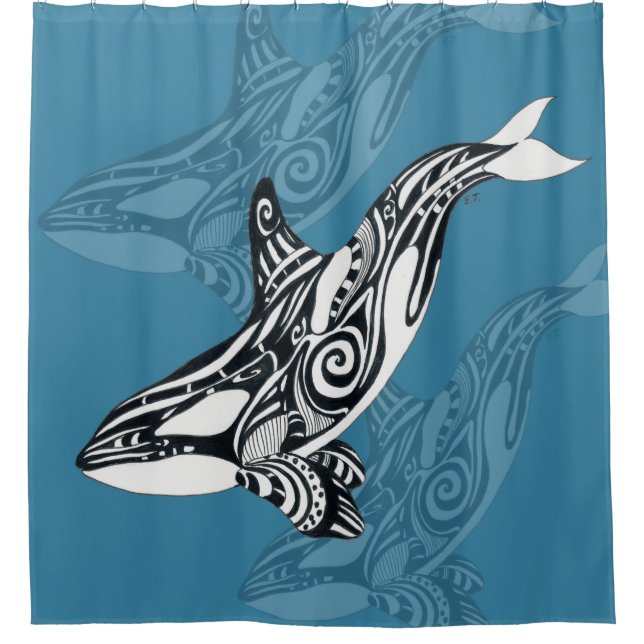 Rideaux De Douche Orca Killer Whale Tlingit Indigo encre bleue (Devant)