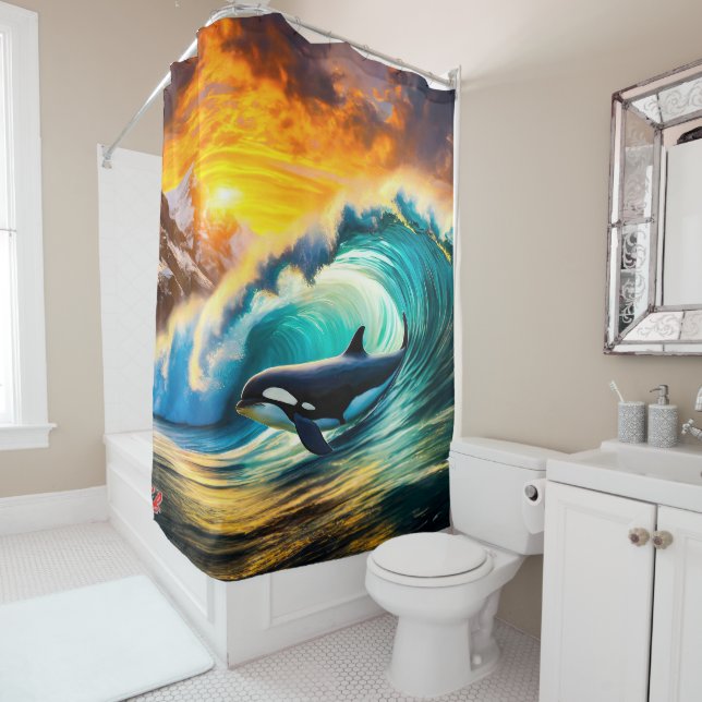 Rideaux De Douche Orca Solo Wave Barrel Fun Design par Rich AMeN Gil (En situation)